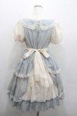 画像2: Nyanya / フラワーチュール重ね半袖ワンピース M 青Ｘ生成り I-26-01-13-042-EL-OP-SA-ZI (2)