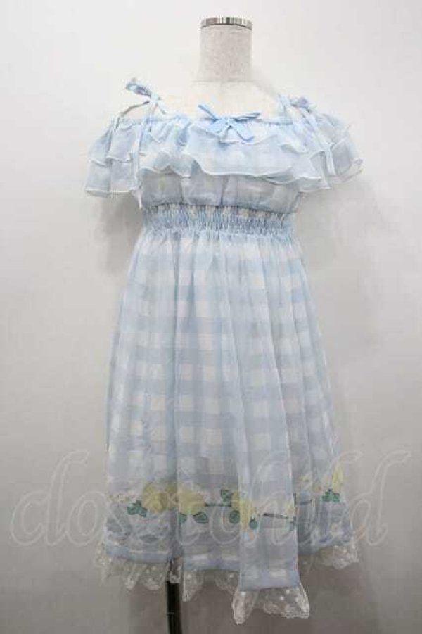 画像1: To Alice / レモンギンガムチェックシフォンワンピース  サックス I-26-01-15-033-LO-OP-SA-ZI (1)