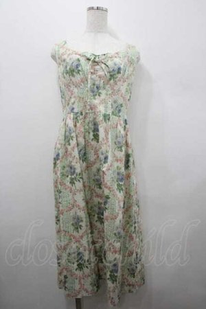 画像: Jane Marple Dans Le Salon / ローズブーケプリントノースリーブワンピース  アイボリーＸグリーン I-26-01-15-036-JM-OP-SA-ZI