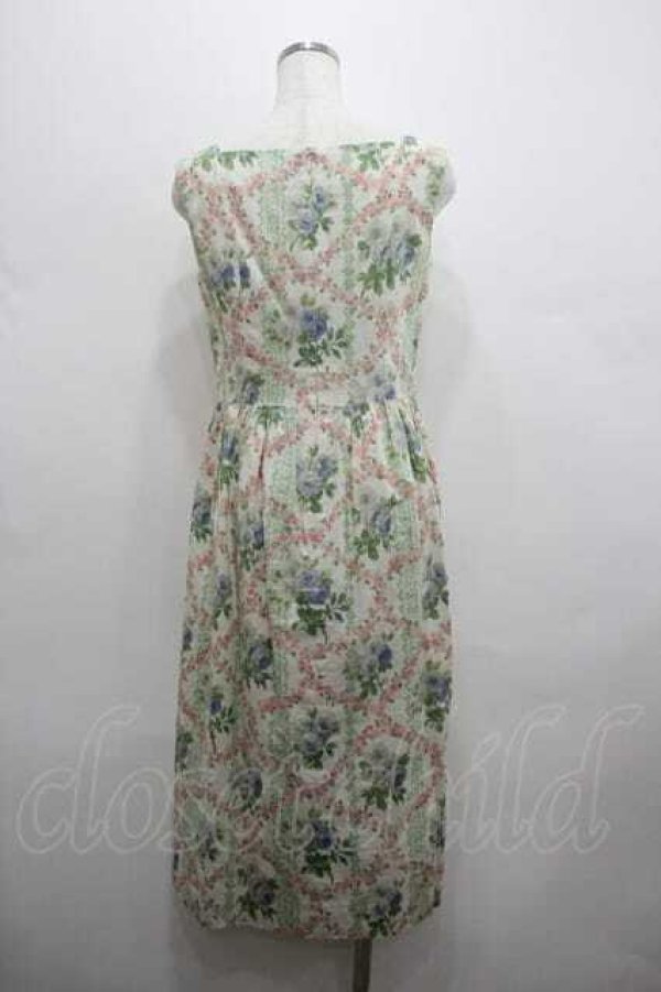 画像3: Jane Marple Dans Le Salon / ローズブーケプリントノースリーブワンピース  アイボリーＸグリーン I-26-01-15-036-JM-OP-SA-ZI (3)