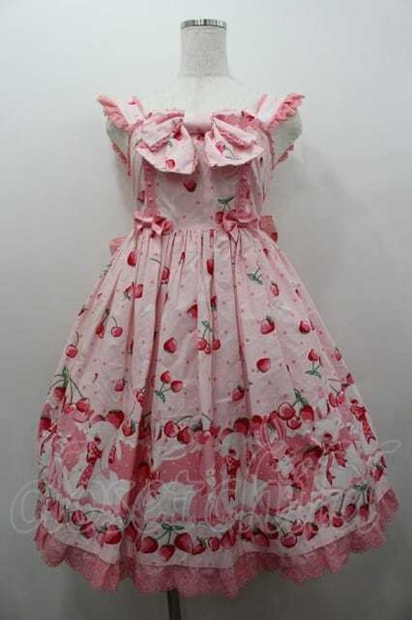 画像1: Angelic Pretty / Cherry Berry Bunny胸リボンジャンパースカート  ピンク I-26-01-15-045-AP-OP-SA-ZI (1)