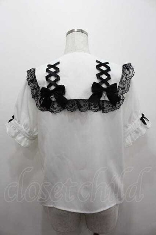 画像2: MA*RS / 編み下げレースセーラー襟半袖ブラウス  白Ｘ黒 I-26-01-15-005-EL-BL-SA-ZI (2)