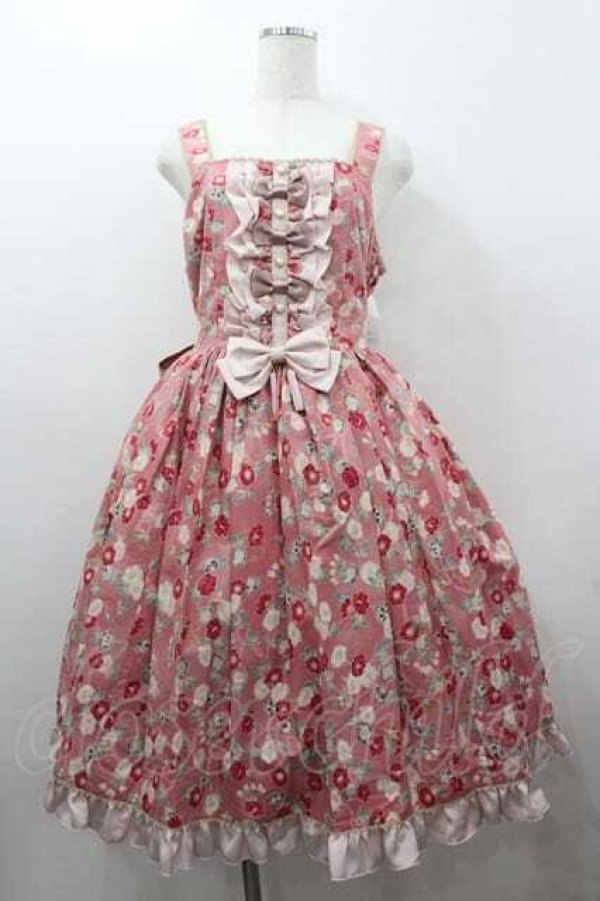 画像1: metamorphose / 【プラスサイズ】和柄ジャンパースカート＆リボンクリップセット（和花総柄） 2 ピンク I-26-01-15-047-ME-OP-SA-ZI (1)