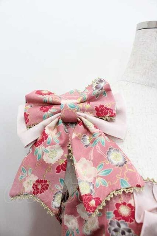 画像3: metamorphose / 【プラスサイズ】和柄ジャンパースカート＆リボンクリップセット（和花総柄） 2 ピンク I-26-01-15-047-ME-OP-SA-ZI (3)