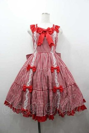 画像: metamorphose / Fluffyフリルティアードジャンパースカート(ギンガム)  赤ギンガム I-26-01-15-048-ME-OP-SA-ZI