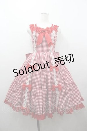 画像: metamorphose / Fluffyフリルティアードジャンパースカート(ギンガム)  赤ギンガム I-26-01-15-048-ME-OP-SA-ZI