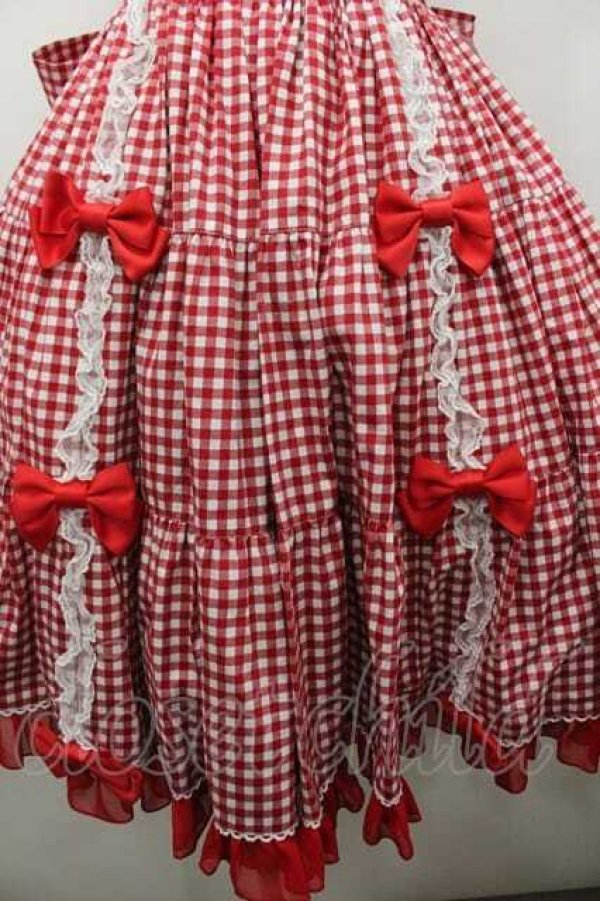 画像3: metamorphose / Fluffyフリルティアードジャンパースカート(ギンガム)  赤ギンガム I-26-01-15-048-ME-OP-SA-ZI (3)