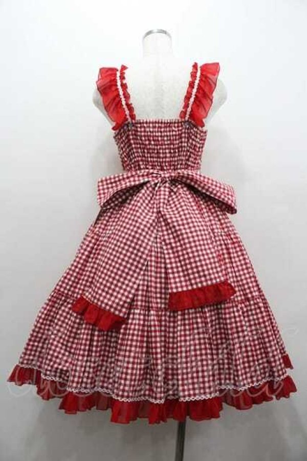 画像4: metamorphose / Fluffyフリルティアードジャンパースカート(ギンガム)  赤ギンガム I-26-01-15-048-ME-OP-SA-ZI (4)