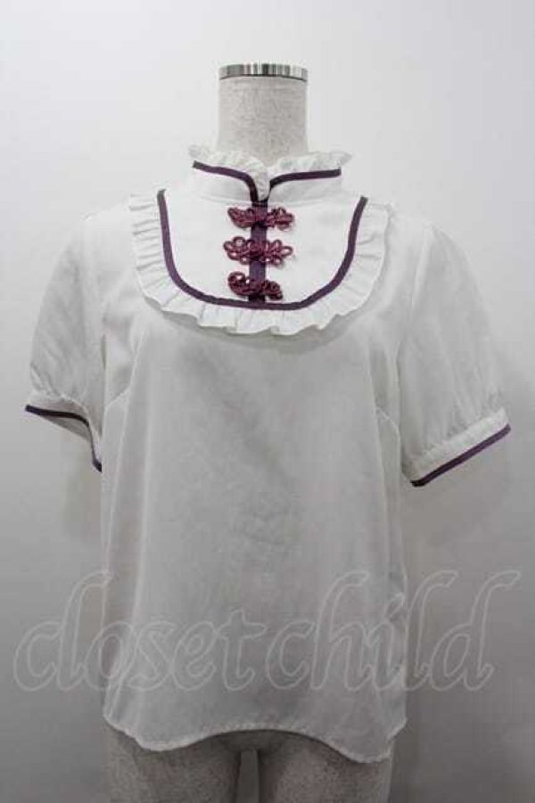 画像1: Amavel / チャイナブラウス  白Ｘ紫 I-26-01-15-006-CA-BL-SA-ZI (1)