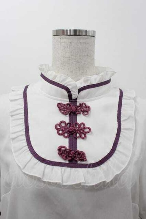 画像2: Amavel / チャイナブラウス  白Ｘ紫 I-26-01-15-006-CA-BL-SA-ZI (2)