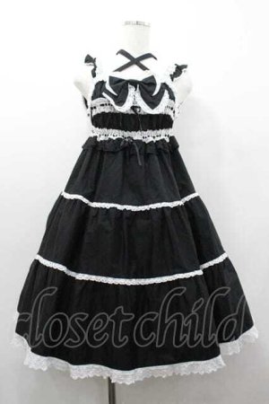 画像: BABY,THE STARS SHINE BRIGHT / シャーリングベビードールジャンパースカート  黒Ｘ白 I-26-01-15-054-BA-OP-SA-ZI