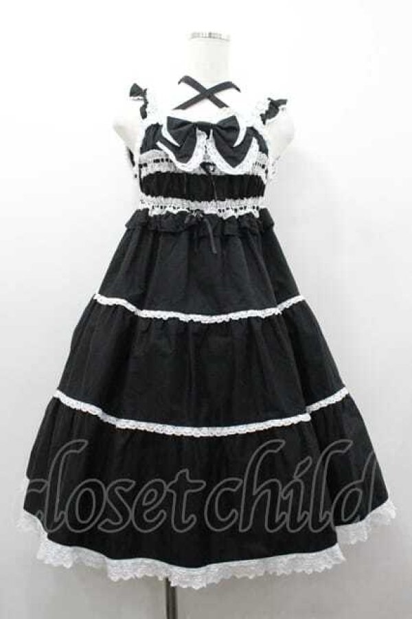 画像1: BABY,THE STARS SHINE BRIGHT / シャーリングベビードールジャンパースカート  黒Ｘ白 I-26-01-15-054-BA-OP-SA-ZI (1)