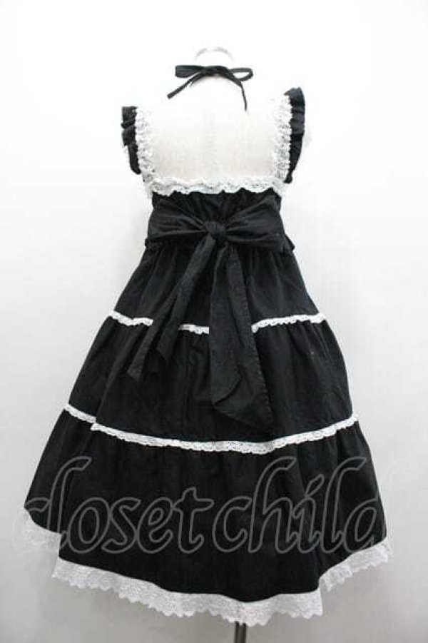 画像2: BABY,THE STARS SHINE BRIGHT / シャーリングベビードールジャンパースカート  黒Ｘ白 I-26-01-15-054-BA-OP-SA-ZI (2)