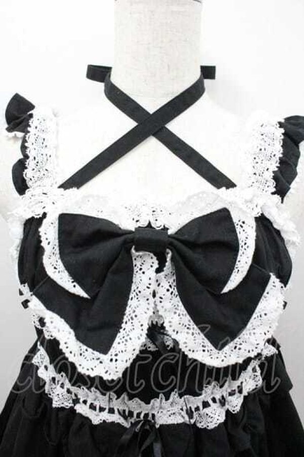 画像3: BABY,THE STARS SHINE BRIGHT / シャーリングベビードールジャンパースカート  黒Ｘ白 I-26-01-15-054-BA-OP-SA-ZI (3)