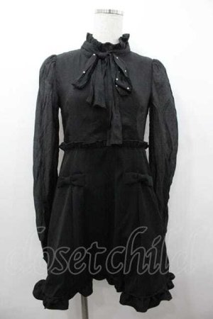 画像: Ank Rouge / ストーンリボンタイ長袖ワンピース  黒 I-26-01-15-056-CA-OP-SA-ZI