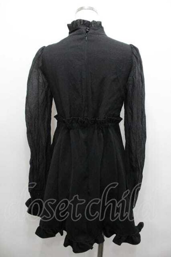 画像2: Ank Rouge / ストーンリボンタイ長袖ワンピース  黒 I-26-01-15-056-CA-OP-SA-ZI (2)