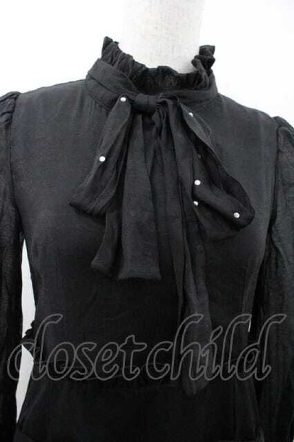 画像3: Ank Rouge / ストーンリボンタイ長袖ワンピース  黒 I-26-01-15-056-CA-OP-SA-ZI (3)