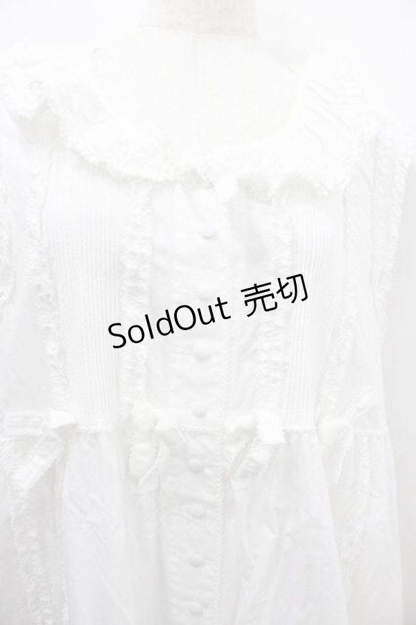 画像3: WONDERFUL WORLD / 縦ピンタック&ピコフリルノースリーブワンピース  ホワイト I-26-01-15-061-LO-OP-SA-ZI (3)