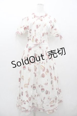 画像: WONDERFUL WORLD / ジャム瓶総柄半袖ワンピース  白Ｘ赤 I-26-01-15-063-LO-OP-SA-ZI