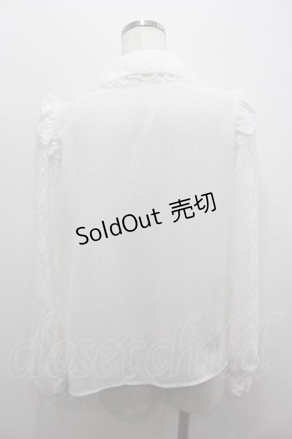 画像3: Secret Honey / パール襟&レース袖ブラウス  白Ｘ黒 I-26-01-15-007-CA-BL-SA-ZI (3)