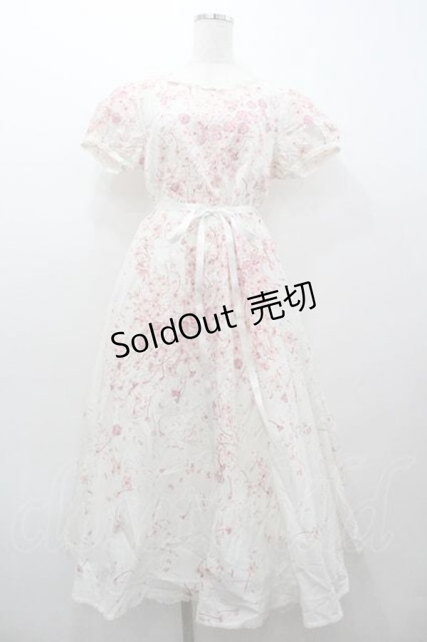 画像1: PINK HOUSE / 桜柄半袖ワンピース  ホワイト I-26-01-15-066-LO-SK-SA-ZI (1)