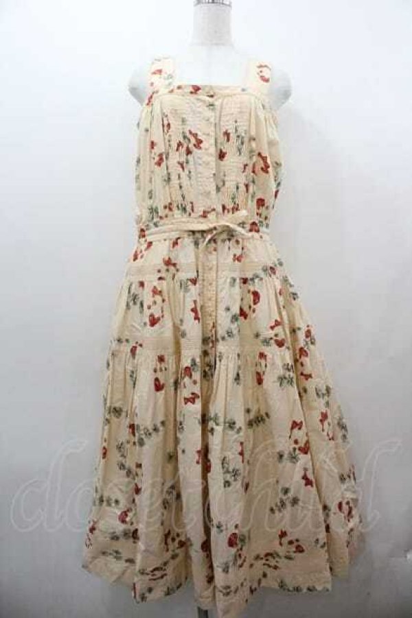 画像1: WONDERFUL WORLD / 金魚プリントジャンパースカート  生成りＸ赤 I-26-01-15-067-LO-OP-SA-ZI (1)