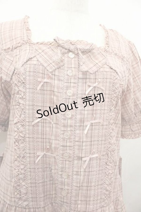 画像3: PINK HOUSE / チェックリボン半袖ワンピース  ピンクチェック I-26-01-15-074-LO-OP-SA-ZI (3)