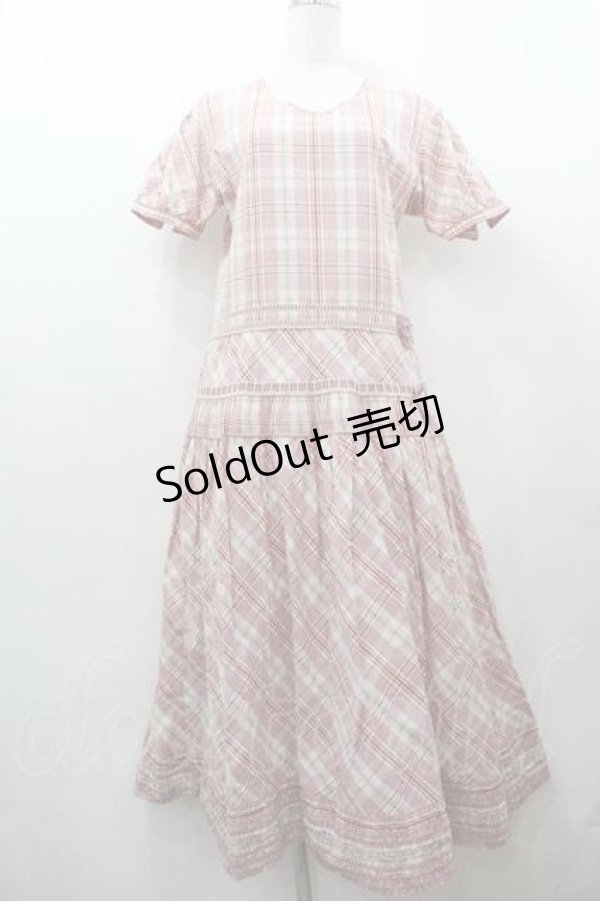 画像1: WONDERFUL WORLD / はしごリボンチェック半袖ワンピース  ピンクチェック I-26-01-15-075-LO-OP-SA-ZI (1)