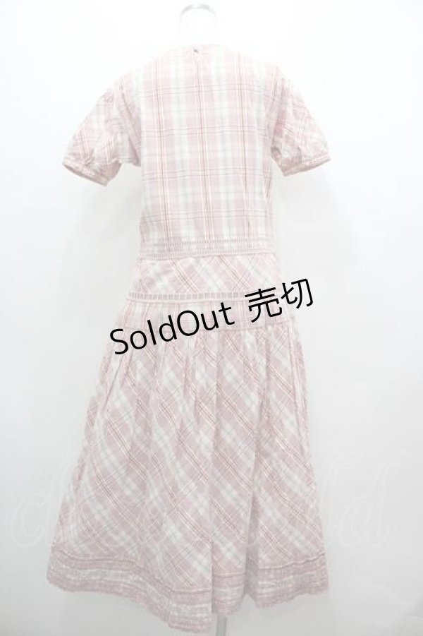 画像2: WONDERFUL WORLD / はしごリボンチェック半袖ワンピース  ピンクチェック I-26-01-15-075-LO-OP-SA-ZI (2)
