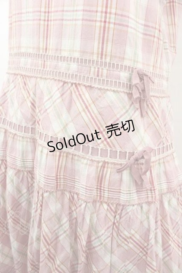 画像3: WONDERFUL WORLD / はしごリボンチェック半袖ワンピース  ピンクチェック I-26-01-15-075-LO-OP-SA-ZI (3)