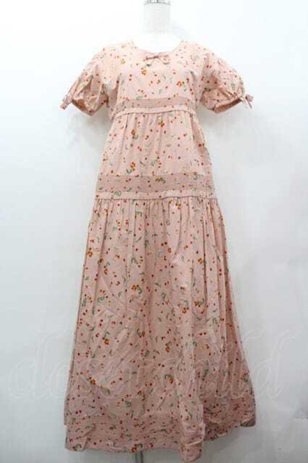 画像1: WONDERFUL WORLD / さくらんぼ総柄半袖ワンピース  ピンク I-26-01-15-077-LO-OP-SA-ZI (1)