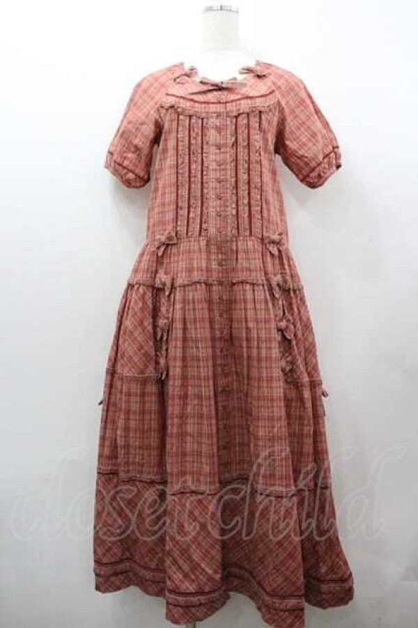 画像1: PINK HOUSE / チェックハートワッペンリボン半袖ワンピース  ピンクチェック I-26-01-15-079-LO-OP-SA-ZI (1)