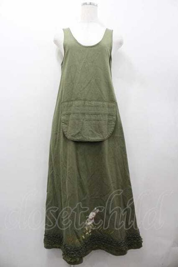 画像1: WONDERFUL WORLD / たんぽぽうさぎ刺繍ジャンパースカート  カーキ I-26-01-15-083-LO-OP-SA-ZI (1)