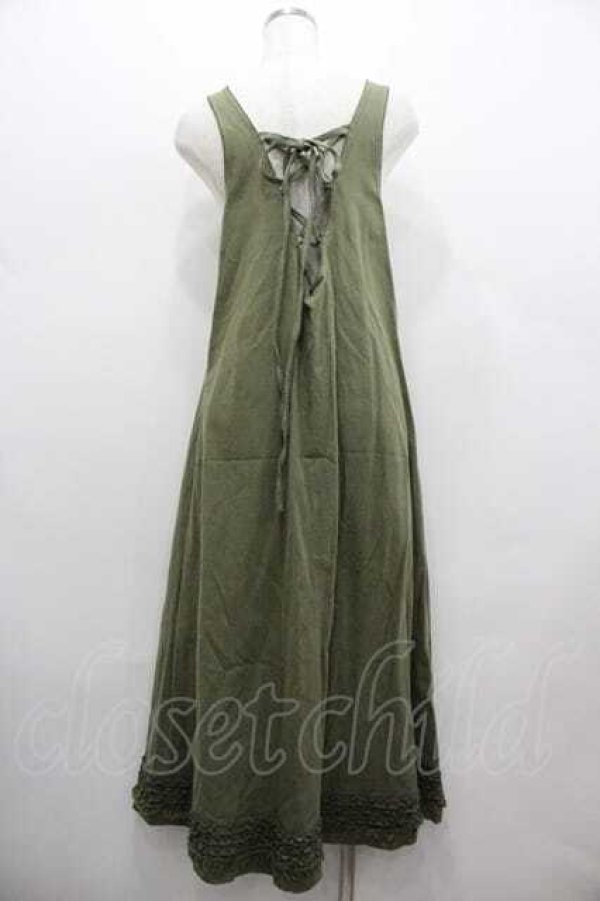 画像2: WONDERFUL WORLD / たんぽぽうさぎ刺繍ジャンパースカート  カーキ I-26-01-15-083-LO-OP-SA-ZI (2)