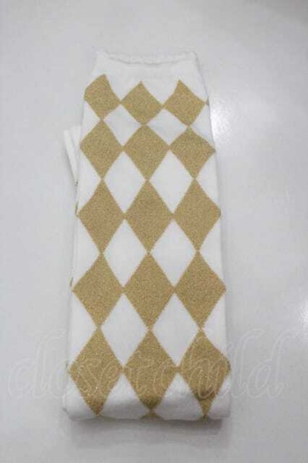 画像1: BABY,THE STARS SHINE BRIGHT / ON ダイヤ柄オーバーニー  白Ｘゴールド I-26-01-15-091-BA-ZA-SA-ZI (1)