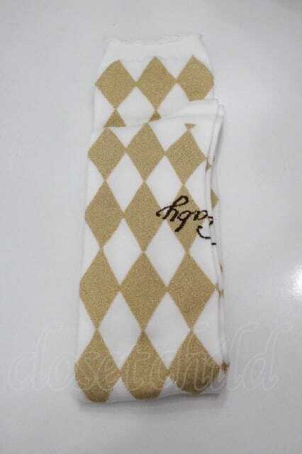 画像2: BABY,THE STARS SHINE BRIGHT / ON ダイヤ柄オーバーニー  白Ｘゴールド I-26-01-15-091-BA-ZA-SA-ZI (2)