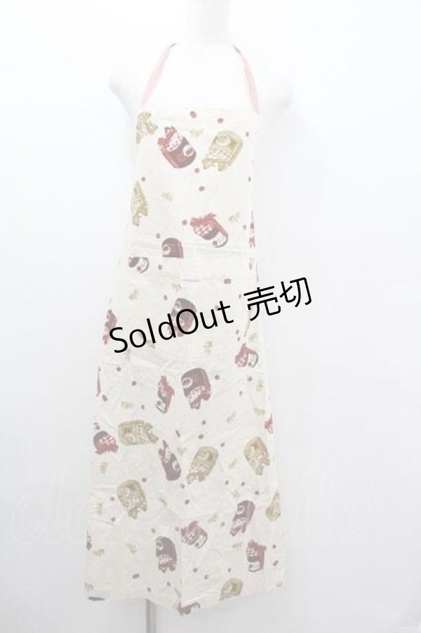 画像1: WONDERFUL WORLD / ジャム柄エプロン&アームカバーセット  アイボリーＸ赤 I-26-01-15-097-LO-ZA-SA-ZI (1)