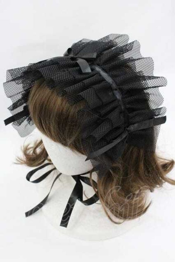 画像1: MARBLE / リボンフリルヘッドドレス  ブラック I-26-01-15-115-GO-AC-SA-ZI (1)