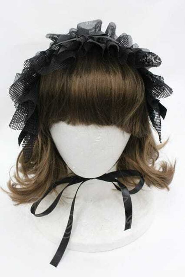 画像2: MARBLE / リボンフリルヘッドドレス  ブラック I-26-01-15-115-GO-AC-SA-ZI (2)