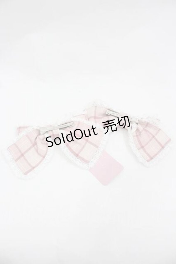 画像2: Chalmiere / チェックリボンクリップセット  ピンク I-26-01-15-118-0-AC-SA-ZI (2)