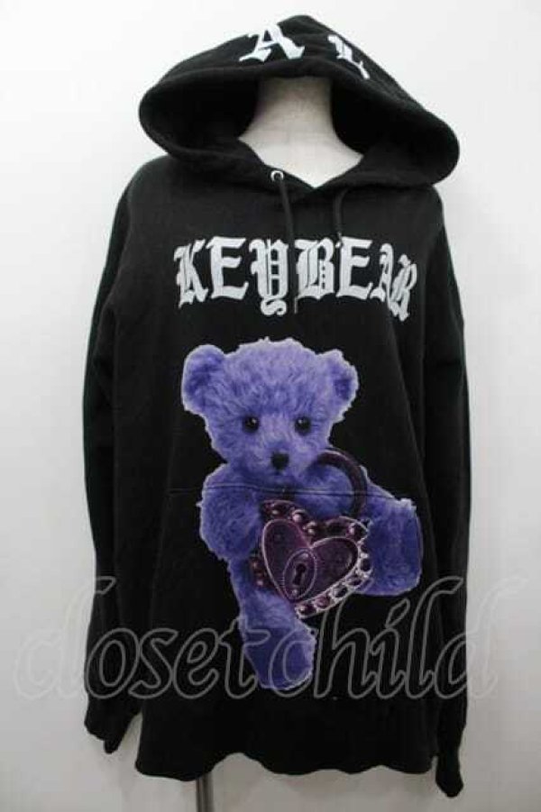 画像1: Amilige / くまプリントパーカー  黒Ｘ紫Ｘ白 I-26-01-15-017-PU-TO-SA-ZI (1)