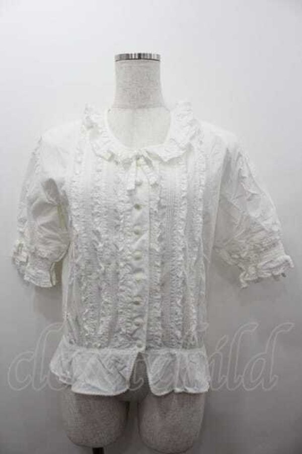 画像1: WONDERFUL WORLD / ピンタックフリル半袖ブラウス  白 I-26-01-15-020-LO-BL-SA-ZI (1)