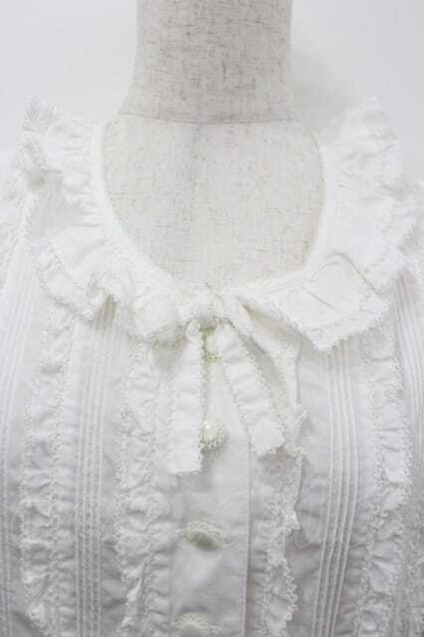 画像3: WONDERFUL WORLD / ピンタックフリル半袖ブラウス  白 I-26-01-15-020-LO-BL-SA-ZI (3)