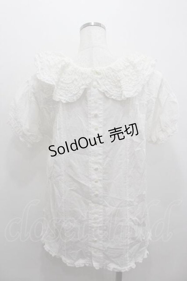 画像2: WONDERFUL WORLD / ピコフリル衿半袖ブラウス  白 I-26-01-15-021-LO-BL-SA-ZI (2)