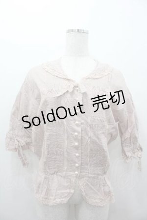 画像: PINK HOUSE / フロントリボンピンタック半袖ブラウス  ピンク I-26-01-15-023-LO-BL-SA-ZI