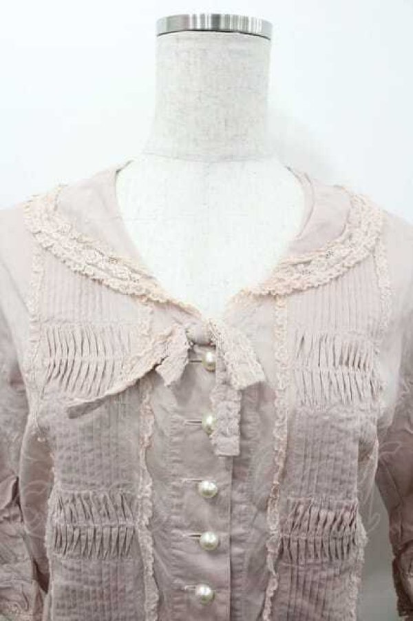 画像3: PINK HOUSE / フロントリボンピンタック半袖ブラウス  ピンク I-26-01-15-023-LO-BL-SA-ZI (3)