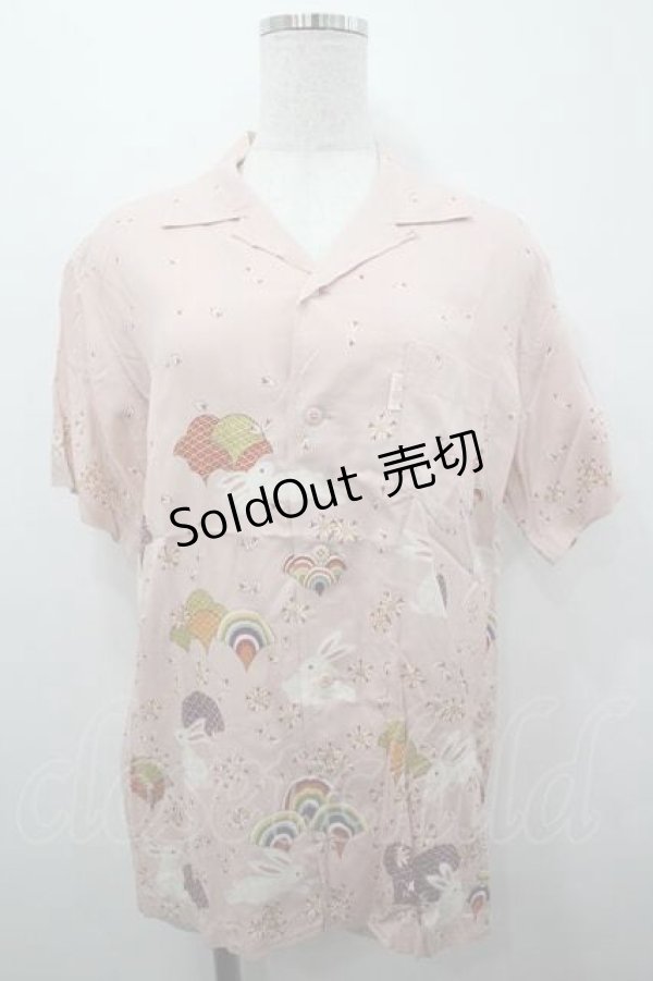 画像1: PINK HOUSE / 桜扇うさぎ柄開襟シャツ L ピンク I-26-01-15-025-LO-BL-SA-ZI (1)