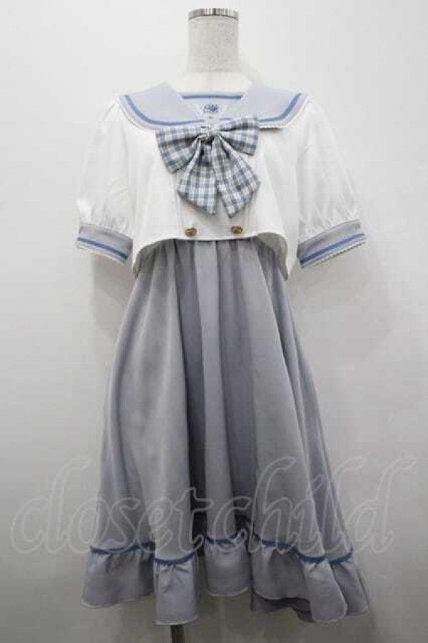 画像1: Amavel / Dreamingセーラーワンピース F 白×サックス I-26-01-15-031-CA-OP-TE-ZI (1)