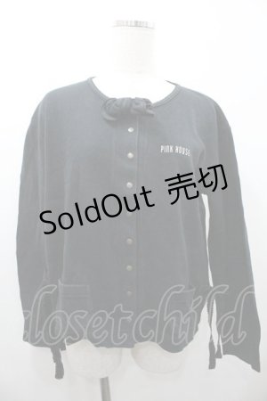 画像: PINK HOUSE / ロゴプリントスナップボタンカーディガン  黒Ｘ白 I-26-01-18-037-LO-TO-SA-ZI