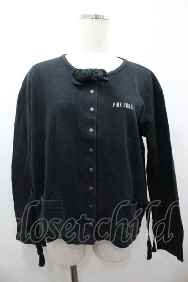 画像1: PINK HOUSE / ロゴプリントスナップボタンカーディガン  黒Ｘ白 I-26-01-18-037-LO-TO-SA-ZI (1)